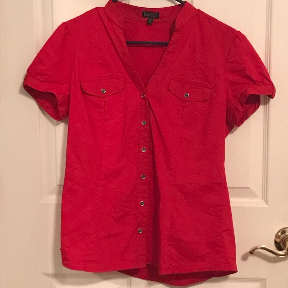 Red button down V-neck